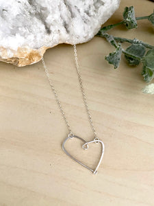 Open Hearts Necklace - Hammered textured Heart Necklaces - Sterling silver or Gold Filled