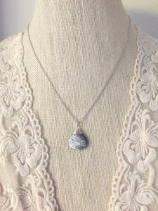 Dendritic Opal Gemstone Drop Necklace - Black and White Pendant necklace