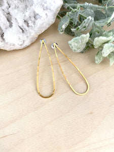 Brass Long Teardrop Hoops on Stainless Steel posts