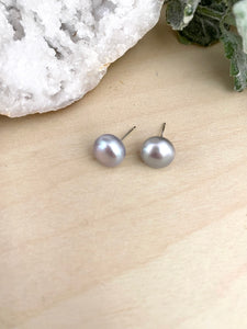 Grey Freshwater Pearl Earrings on Sterling Silver Posts - 9mm Pearls