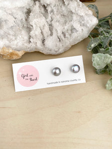 Grey Freshwater Pearl Earrings on Sterling Silver Posts - 9mm Pearls