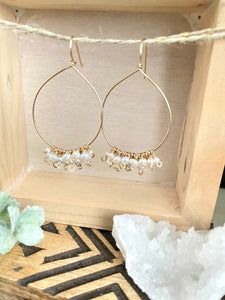 Pearl Confetti Drop Hoops - White Pearl Hoops Gold Filled - Boho Hoops