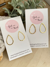 Load image into Gallery viewer, Small Brass Teardrop Hoops on Stainless Steel posts