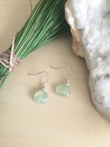 Chalcedony Gemstone Drop Earrings - Sea Foam Green - Sterling Silver