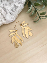 Load image into Gallery viewer, Leaf Earrings with tiny Pearl drop - Gold fill Ear Wires