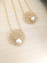 Load image into Gallery viewer, Wire Crochet Sarah Necklace -Delicate Lacy Woven Wire Pendant with Freshwater Pearls