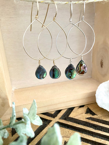 Hoop Earrings with Abalone Drop - 14k Gold fill or Sterling Silver