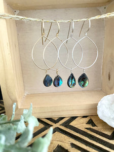 Hoop Earrings with Abalone Drop - 14k Gold fill or Sterling Silver