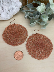 Wire Crochet Copper Tanya Earrings - Extra Large Copper Disc Earrings