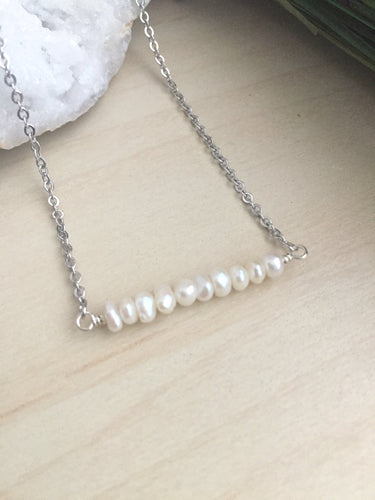 White Pearl Bar Necklace