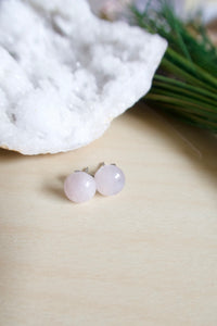 Rose quartz gemstone studs on hypoallergenic surgical steel posts suitable for sensitive skin