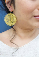 Load image into Gallery viewer, Wire Crochet Brass Tanya Earrings - Large Gold Disc Earrings