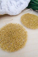 Load image into Gallery viewer, Wire Crochet Brass Tanya Earrings - Large Gold Disc Earrings