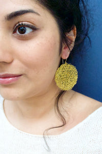 Wire Crochet Brass Tanya Earrings - Large Gold Disc Earrings