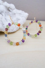 Load image into Gallery viewer, mixed gemstone hoop earrings made with gold fill wires 