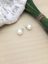 Load image into Gallery viewer, Large White Freshwater Pearl Earrings on Sterling Silver Posts 11mm