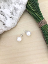 Load image into Gallery viewer, Large White Freshwater Pearl Earrings on Sterling Silver Posts 11mm