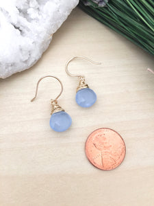 Dainty baby blue earrings on handmade gold fill ear wires