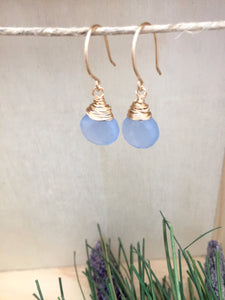 Handmade gold fill wire wrapped light blue gemstone earrings