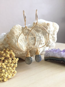 Gold Fill and labradorite gemstone hoop earrings 