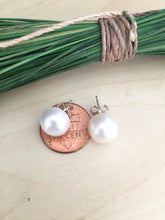 Load image into Gallery viewer, Large White Freshwater Pearl Earrings on Sterling Silver Posts 11mm