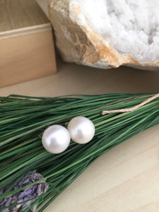 Large White Freshwater Pearl Earrings on Sterling Silver Posts 11mm