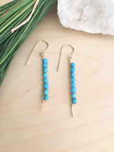 Load image into Gallery viewer, Turquoise verticle beaded earring on 14k gold fill ear wires