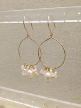 Load image into Gallery viewer, Gold Fill Hoops with White Pearl and Gemstone Dangles