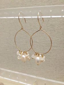 Gold Fill Hoops with White Pearl and Gemstone Dangles