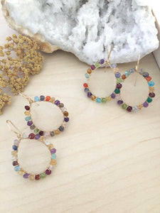 Confetti Gold Fill Hoops - Colorful Mixed Gemstone Hoops