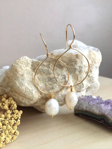 14k Fold fill and freshwater pearl hoop earrings 