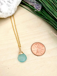 Aqua Blue Chalcedony Gemstone Drop Necklace