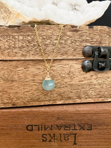 Aqua Blue Chalcedony Gemstone Drop Necklace