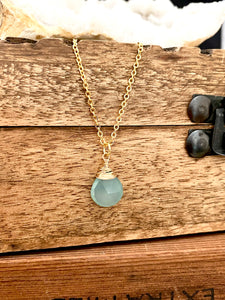 Aqua Blue Chalcedony Gemstone Drop Necklace