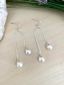 Double Drops Freshwater Pearl Earrings - Sterling Silver