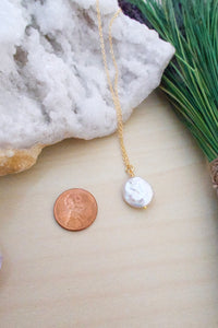 White Single Coin Pearl Necklace