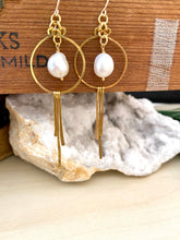 Load image into Gallery viewer, Brass and Freshwater Pearl Statement Earrings - Gold Filled Ear Wires