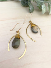 Load image into Gallery viewer, Wishbone Earrings with Labradorite