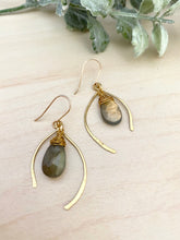 Load image into Gallery viewer, Wishbone Earrings with Labradorite