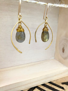 Wishbone Earrings with Labradorite