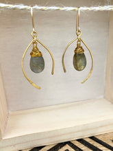 Load image into Gallery viewer, Wishbone Earrings with Labradorite