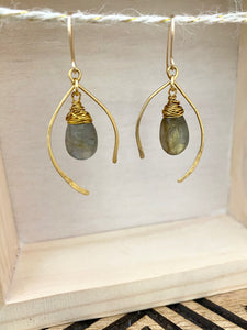 Wishbone Earrings with Labradorite