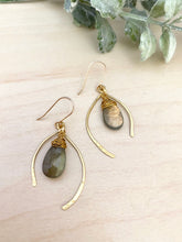 Load image into Gallery viewer, Wishbone Earrings with Labradorite