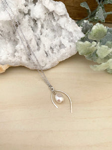 Wishbone Necklace with a  Freshwater Pearl Drop