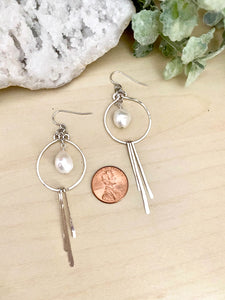 Sterling Silver Hoop Statement Earrings with Freshwater Pearl