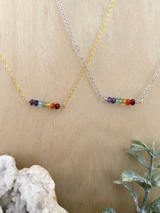 Rainbow Gemstone Bar Necklace - Pride Necklace