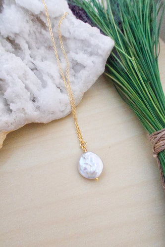 White Single Coin Pearl Necklace