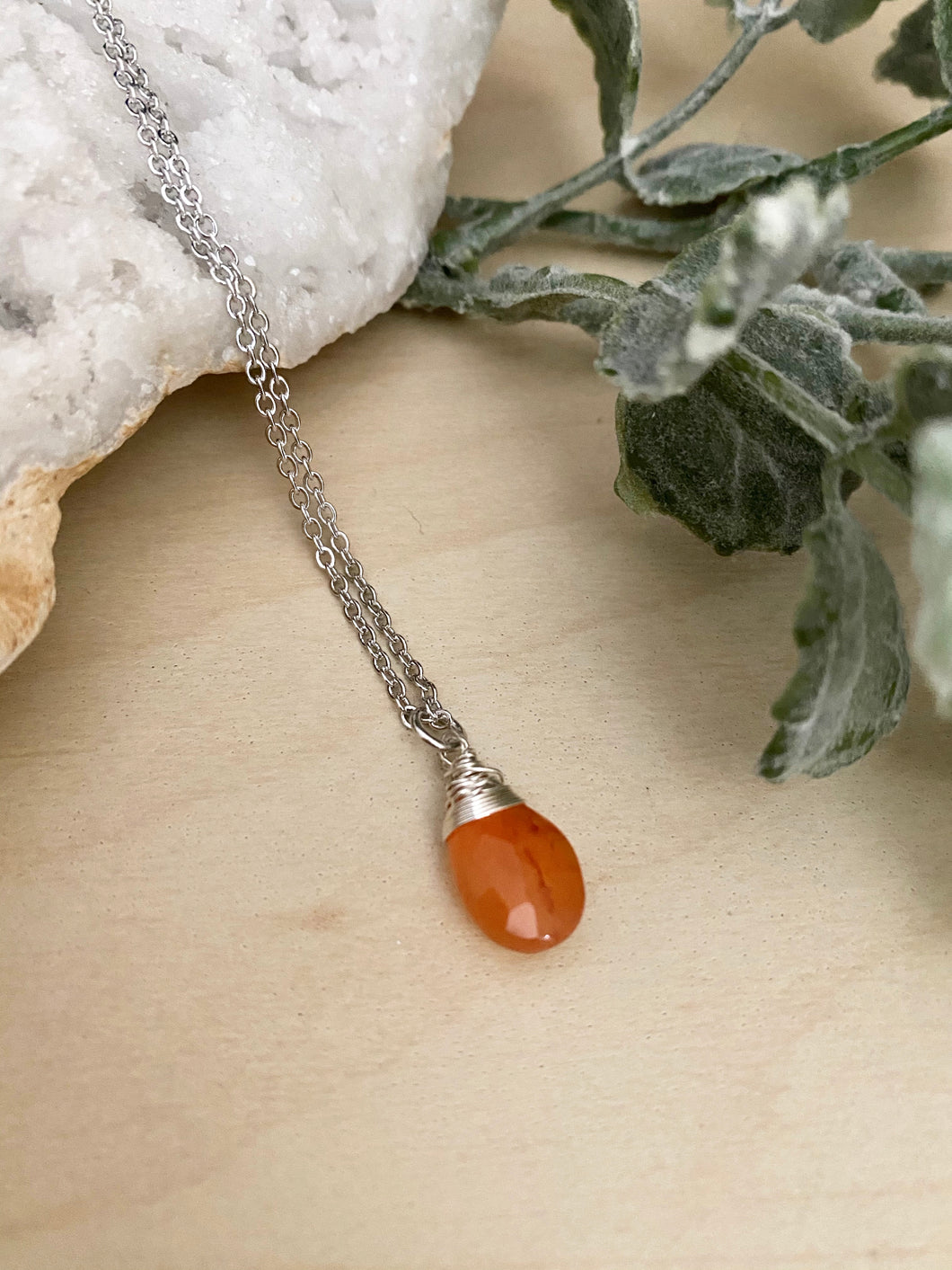 Carnelian Orange Gemstone Drop Necklace