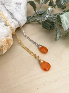 Carnelian Orange Gemstone Drop Necklace