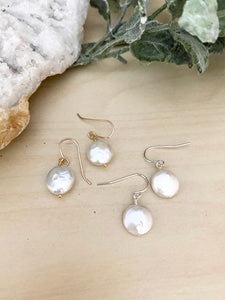 White Coin Pearl Earrings